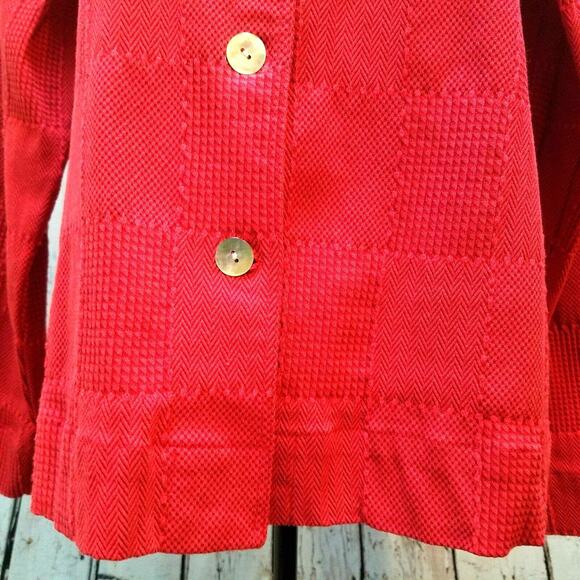 Coldwater Creek Jacket Cardigan Size M Red Knit Squares Oyster Shell Buttons - Picture 4 of 11